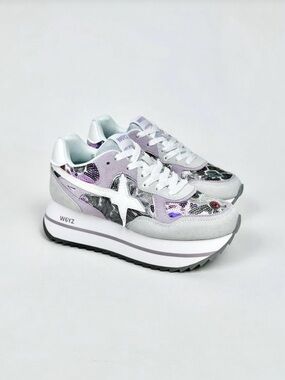 NWT W6yz Wizz Deva Grey Lilac Platform Sneakers Women Sz 7,5